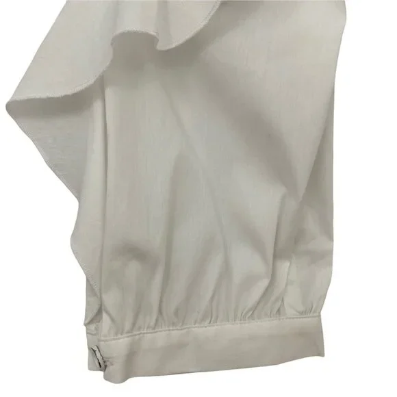 Splendid White Round Neck Button-Placket Ruffle-Sleeve Poplin Shirt Womens Large - Picture 6 of 11